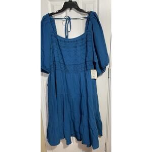 NWT Nurture by Westbound Women Size 3X Teal Blue Boho Short Sleeve Dress Cotton
